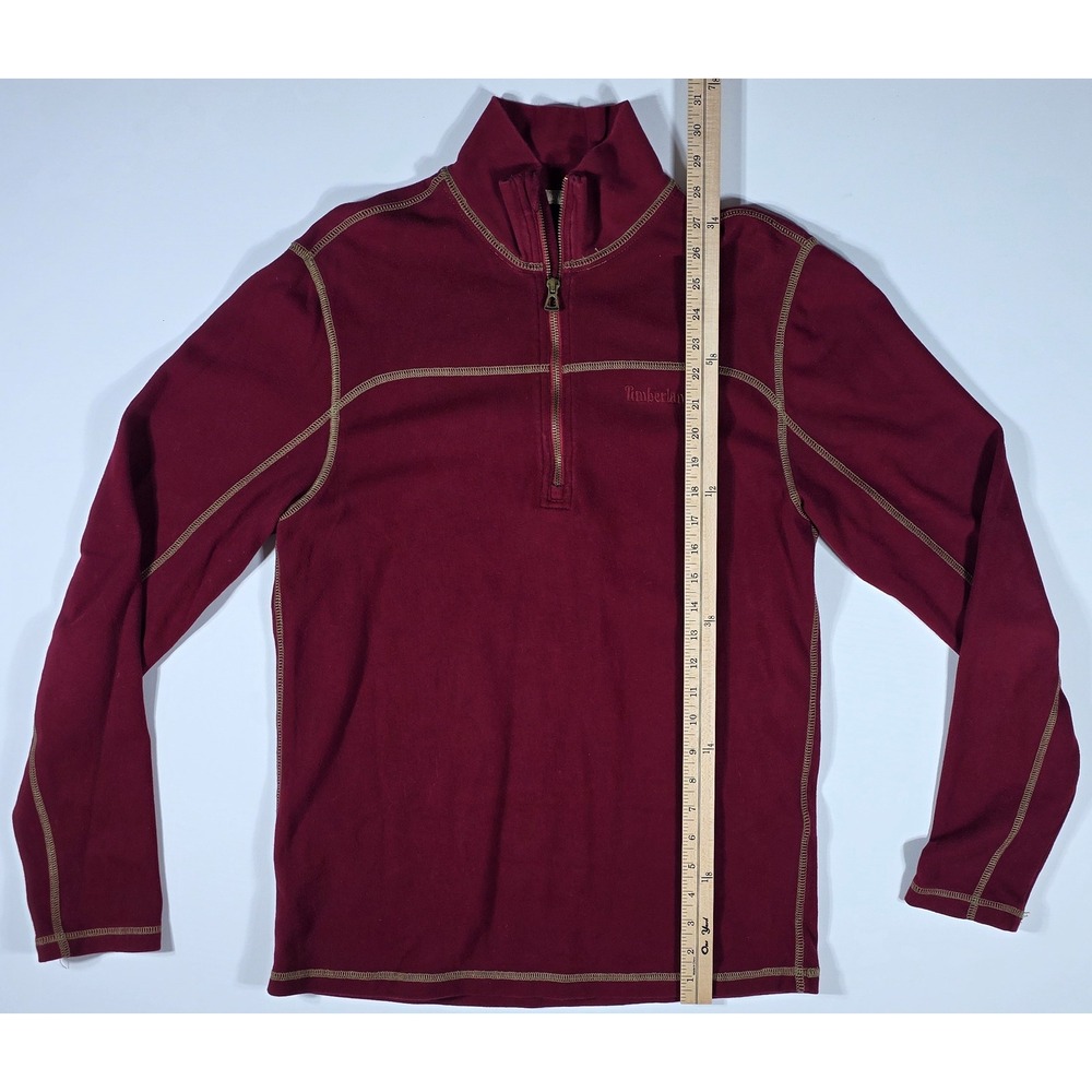 Timberland Mens Quarter Zip Pullover Burgundy Cotton Knit Sweater Size M